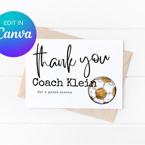 Soccer Coach Thank You Card, Soccer Printable Card, Editable, Coach Gift, Digital Download, School Coach, Thanks Coach Card