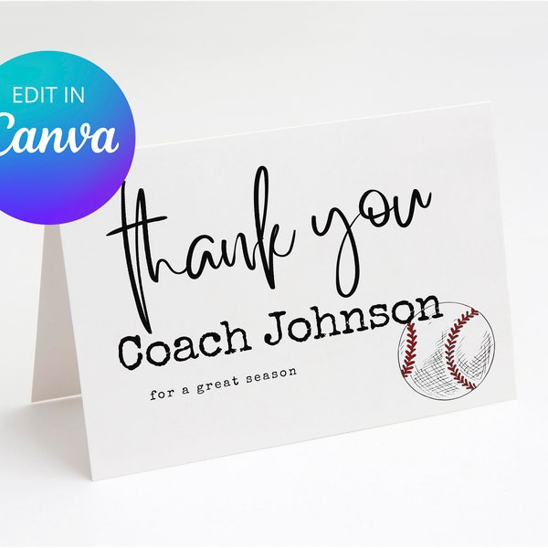 Thank You Coach Baseball Card, Editable 5x7 Card, Digital Download, School Coach Gift, Thanks You Card, Coach Appreciation Card