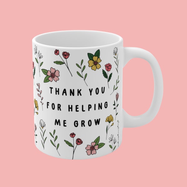 Thank You For Helping Me Grow Mug, Teacher Appreciation Gift, Wildflower Mug, Gardener Cup, Gifts For Grandparents From Grandkids, Nanny Mug