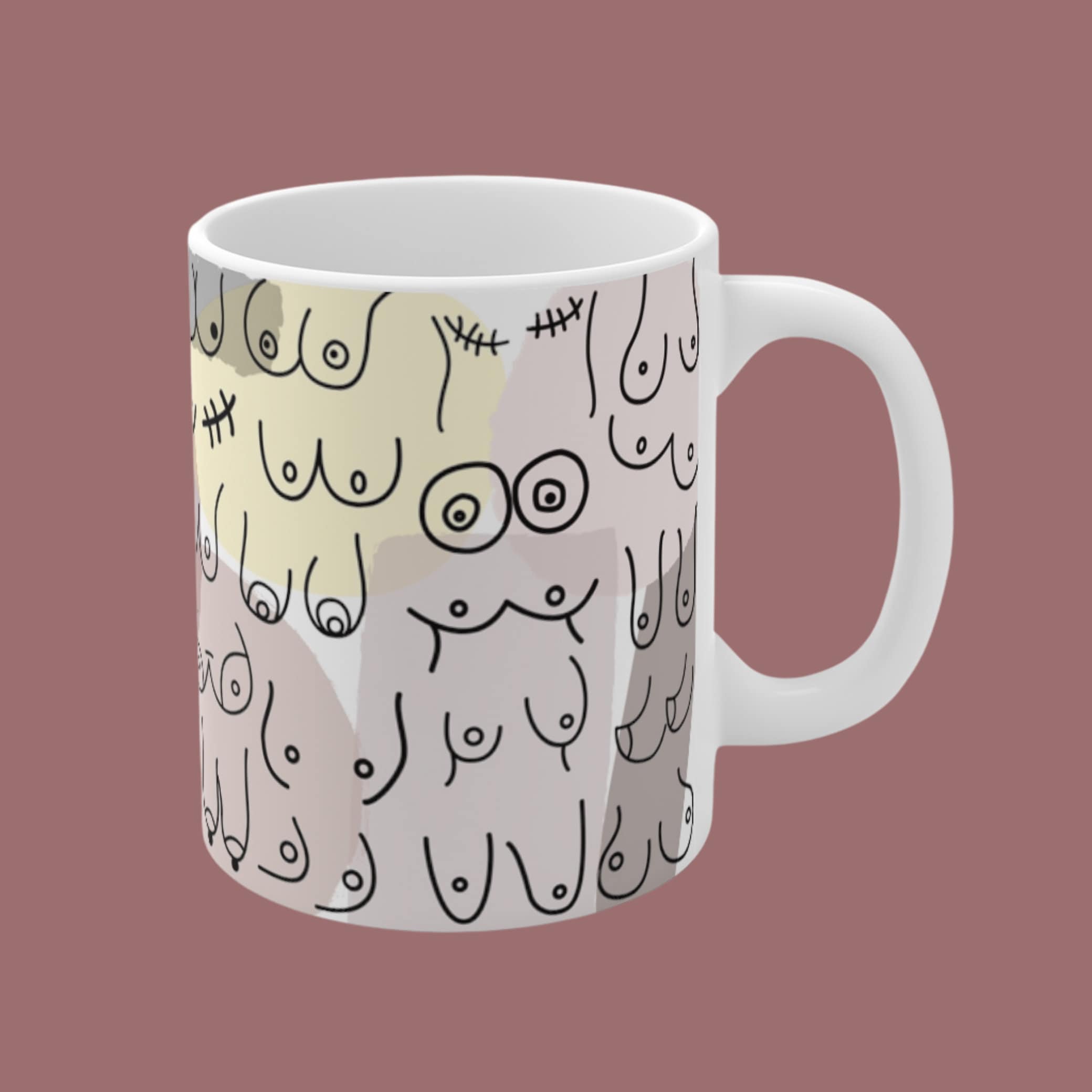 Funky Boobs Mug, Silly Tits Mug, Quirky Coffee Mug, LGBT Pride, Stag Do,  Boobs Print Cup, Feminist Gift, Boob Lover, Boyfriend, Husband, BFF 