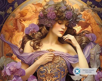 Intimate Reflection Art Nouveau Wall Art, Full Coverage Cross Stitch Pattern, Instant Download PDF, Counted Cross Stitch, Embroidery Art