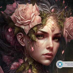 Rose Fairy, Wall Art, Full Coverage Cross Stitch Pattern, Download, Counted Cross Stitch, Embroidery Art, Pattern Keeper Compatible