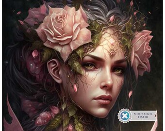 Rose Fairy, Wall Art, Full Coverage Cross Stitch Pattern, Download, Counted Cross Stitch, Embroidery Art, Pattern Keeper Compatible