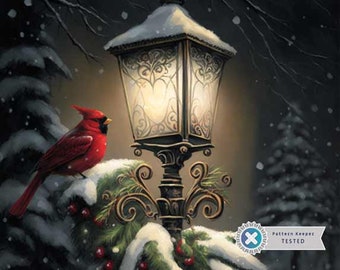 Winter Guardian, Wal Art, Cardinal, Snow, Full Coverage Cross Stitch Pattern, Instant Download PDF, Counted Cross Stitch, Embroidery Art