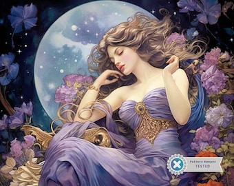 Floral Embrace Art Nouveau Wall Art, Full Coverage Cross Stitch Pattern, Instant Download PDF, Counted Cross Stitch, Embroidery Art