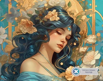 Opulence Art Nouveau Wall Art, Full Coverage Cross Stitch Pattern, Instant Download PDF, Counted Cross Stitch, Embroidery Art