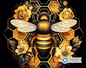 Honey Noir Wall Art, Full Coverage Cross Stitch Pattern, Beautiful Bee Art, Embroidery Art