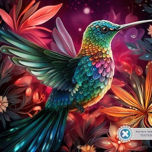 Hummingbird Wall Art, Full Coverage Cross Stitch Pattern, Pattern Keeper Compatible, , Instant PDF Download, Embroidery Art