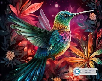 Hummingbird Wall Art, Full Coverage Cross Stitch Pattern, Pattern Keeper Compatible, , Instant PDF Download, Embroidery Art