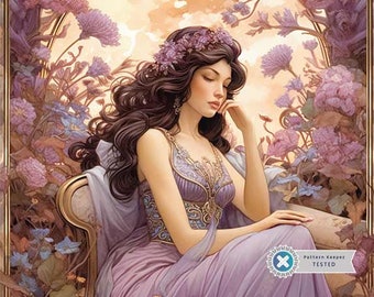 Enchanted Solace Art Nouveau Wall Art, Full Coverage Cross Stitch Pattern, Instant Download PDF, Counted Cross Stitch, Embroidery Art
