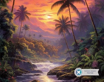 Hawaii Tropical, Full Coverage Cross Stitch Pattern, Instant Download PDF, Counted Cross Stitch, Tropical Wall Art, Embroidery Art