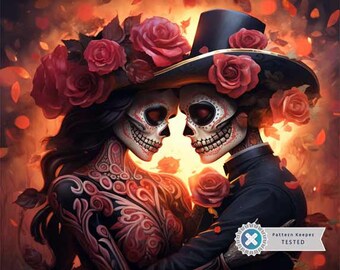 Dios de los Muertos, Full Coverage Cross Stitch Pattern, Instant Download PDF, Pattern Keeper Compatible, Cross Stitch Chart, Wall Art