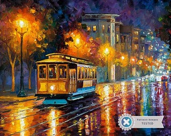 Twilight Trolley Easy Full Coverage Cross Stitch Pattern | PDF Download, Counted Cross Stitch, Embroidery Wall Art