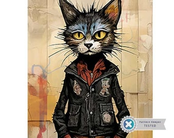 Tattered Tom Cat |  Easy Full Coverage Cross Stitch Pattern | PDF Download, Counted Cross Stitch, Embroidery Wall Art