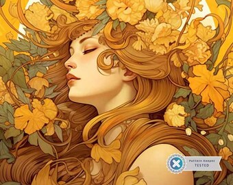 The Dream Nouveau Wall Art, Full Coverage Cross Stitch Pattern, Instant Download PDF, Counted Cross Stitch, Embroidery Art