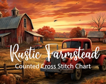 Rustic Farmstead, Full Coverage Cross Stitch Pattern, Instant Download PDF, Counted Cross Stitch, Embroidery Art