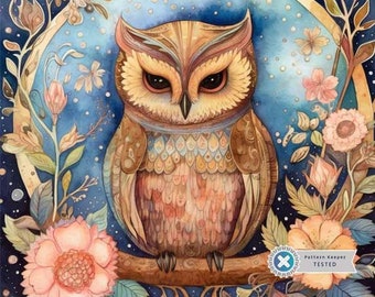 Owl Wall Art, Full Coverage Cross Stitch Pattern, Instant Download PDF, Counted Cross Stitch, Modern Cross Stitch Chart, Embroidery Art