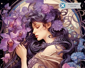 Royal Serenade Art Nouveau Wall Art, Full Coverage Cross Stitch Pattern, Instant Download PDF, Counted Cross Stitch, Embroidery Art