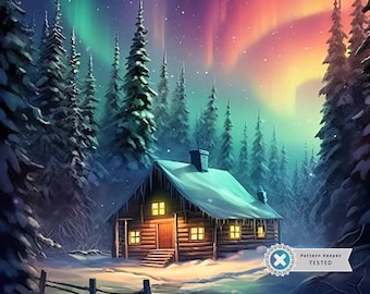 Winter Cabin Art Full Coverage Cross Stitch Pattern, Instant Download PDF, Counted Cross Stitch, Modern Cross Stitch Chart, Embroidery Art