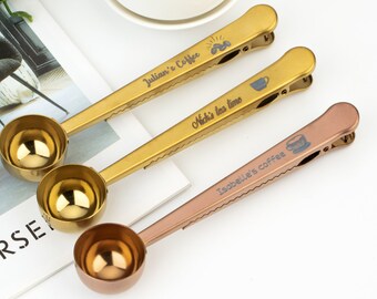 Multi-functional Spoon Clip Bag Closure Clip Milk Powder Stainless Steel Clamp for Coffee Tea Coffee Measuring Spoon with Bag Sealing Clip Coffee Bag