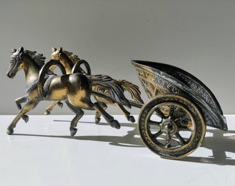 Roman Chariot with two horses - Romeinse gladiator fight Roman Empire Ceasar sculpture figurine