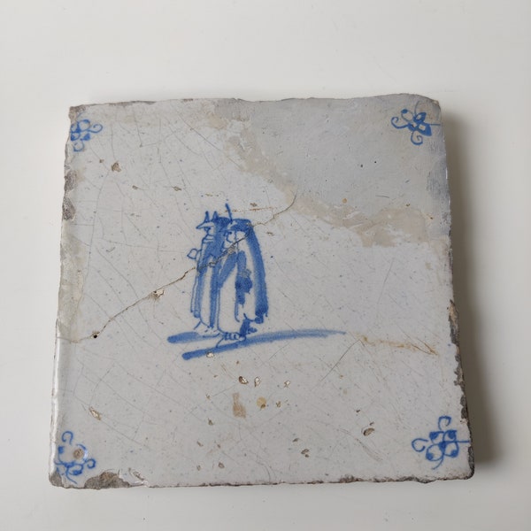 Antique Dutch tile - 17th century Dutch blue and white - Holland ca 1650 souvenir - married couple - Delft fliesen