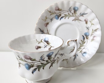 Royal Albert fine Bone China England - Brigadoon - Blue and Purple Thistle Teacup and Saucer 1963