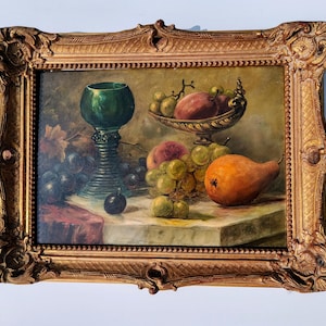 Early 20th-Century Still Life Oil Painting – Dutch Roemer Glass & Fruit – European School in Ornate Gilt Frame, c.1900–1920