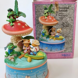 Enesco Mice Vintage Music Box - Let me Call you Sweetheart streamside serenade - 1990 - Deluxe Multi-Action wind-up Music Box - Original box