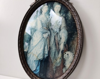 Small Antique French 19th Century Glass Portrait Frame With Ribbon