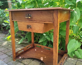 Art Deco side table / school table / sewing table - handcarved - Exclusive Dutch decor - Jugendstil Europe