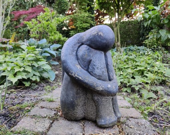 Meaningful big stone garden ornament / statue  - Spiritual journey to mourn, mourning sorrowful loss remember - vintage yoga figure stone