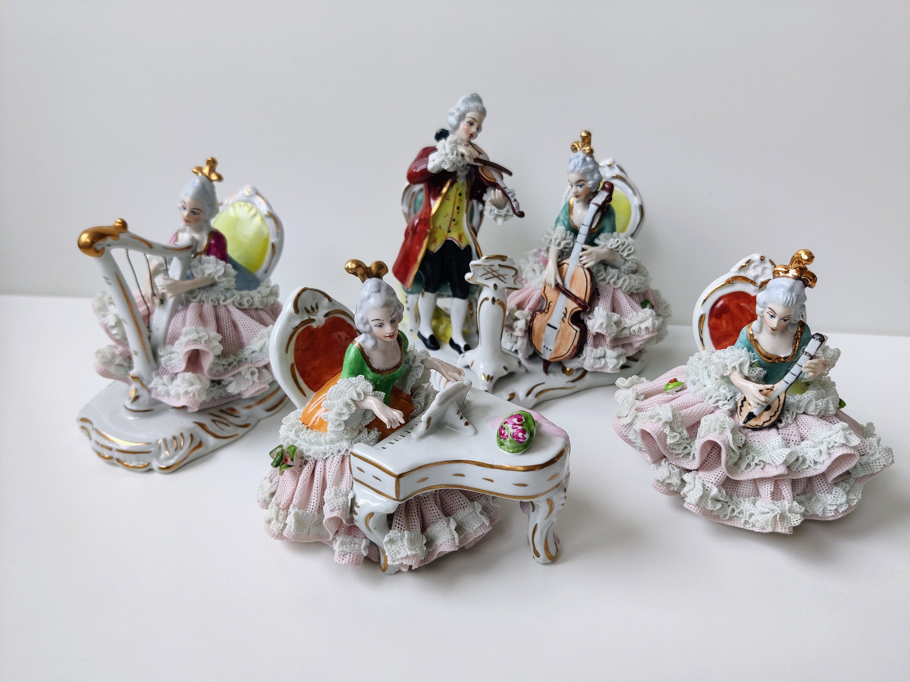 Exclusive Dresden Germany - 4 Vintage Gilded Porcelain Hand Paint