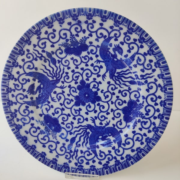 Blue Antique Original 1900 - 1920 Japanese plate - Meiji - Phoenixware - Japanese saucer big plate Phoenix - Taishō period Yanagi Sōetsu