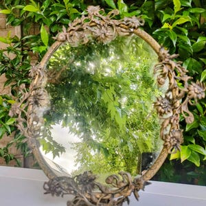 Antique French Rococo Wall Mirror • Gilt Bronze Floral Frame • Original Metal Back with Fabric Lining Rare 19th / 1800 victorian Collectible