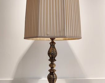Exclusive Victorian lamp - antique big table lamp - Silk shade and brass gold - exclusive home design golden desk lamp vintage French design
