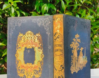 Antique 1852 French Book “Pierre Saintive” – Louis Veuillot – Mame Tours – Romantic Gilt Cover – Deep Blue & Gold – French Catholic Literatu