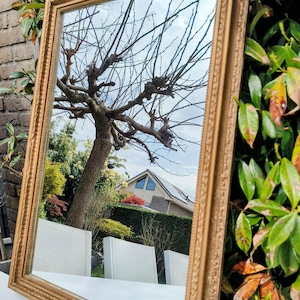 Antique French-Style Wall Mirror – Louis XVI Gold Frame – Gilt Beaded Edge – Hallway or Mantel Mirror – 20th Century Elegance - big size