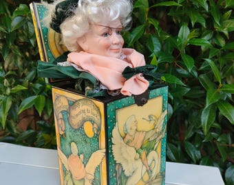 1987 Enesco Mother Goose Musical Jack-in-the-Box – Karen Hahn – Vintage Collectible Porcelain Head Doll – Twinkle Twinkle Little Star