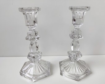 Pair (2) vintage glass candelabra candlesticks chandeliers - towel crystal lookalike - centerpiece - Exclusive English Country House decor