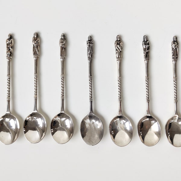 Antieke verzilverde apostellepels (7) - theelepels / koffielepels - European Dutch spoons / lepels