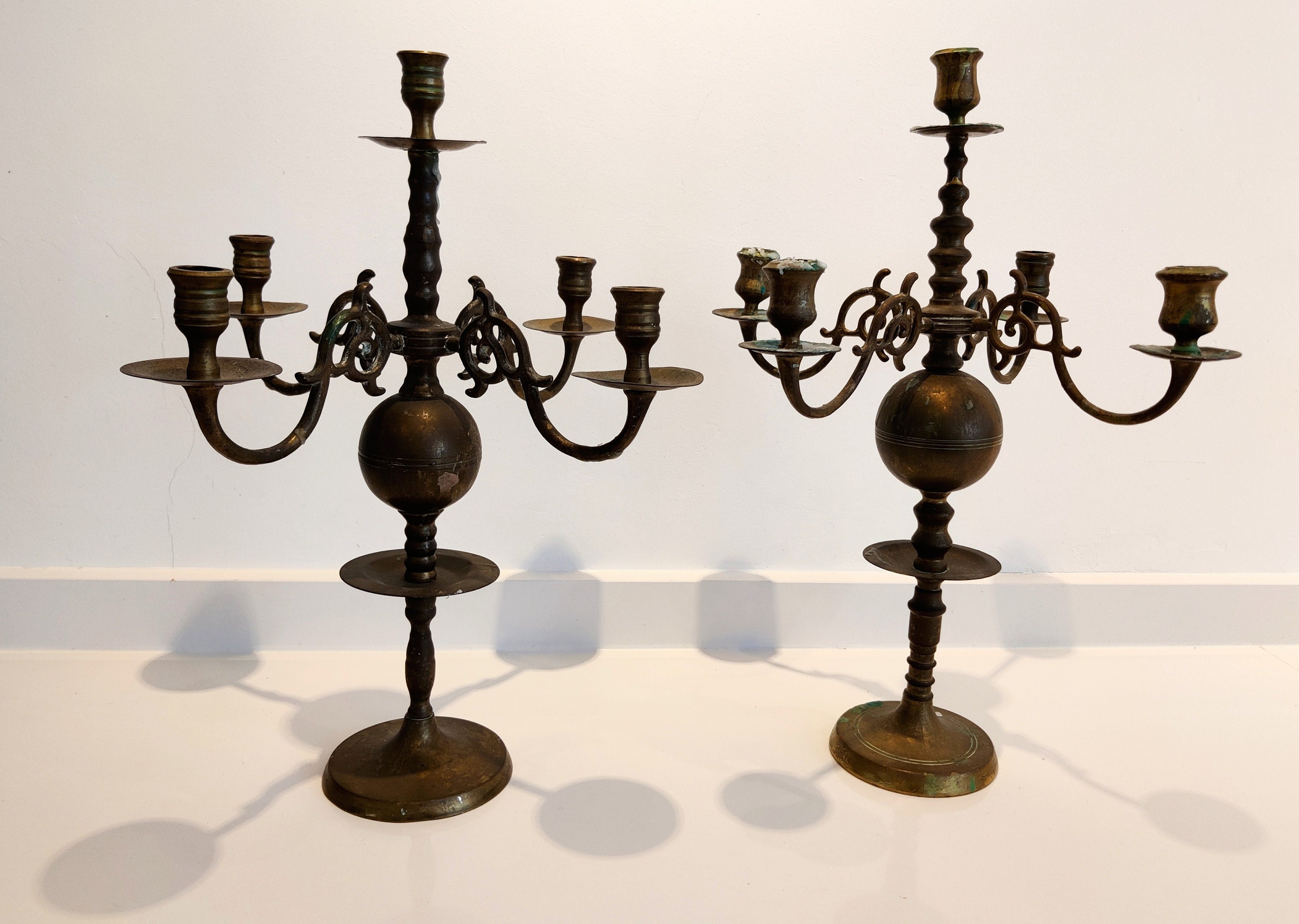 Pair (2) Antique Exclusive Solid Bronze Candlesticks Candelabra
