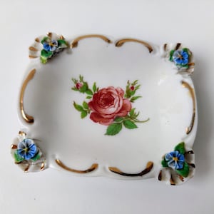 Capodimonte - Gilded Porcelain Hand Paint and molded - Floral Antique bowl dish saucer Trinket basket - italian antique