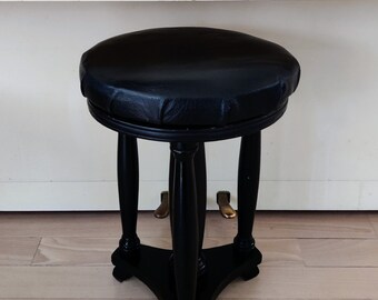 Antique victorian piano stool refurbished vintage black leather - black seat - Vintage pianokruk