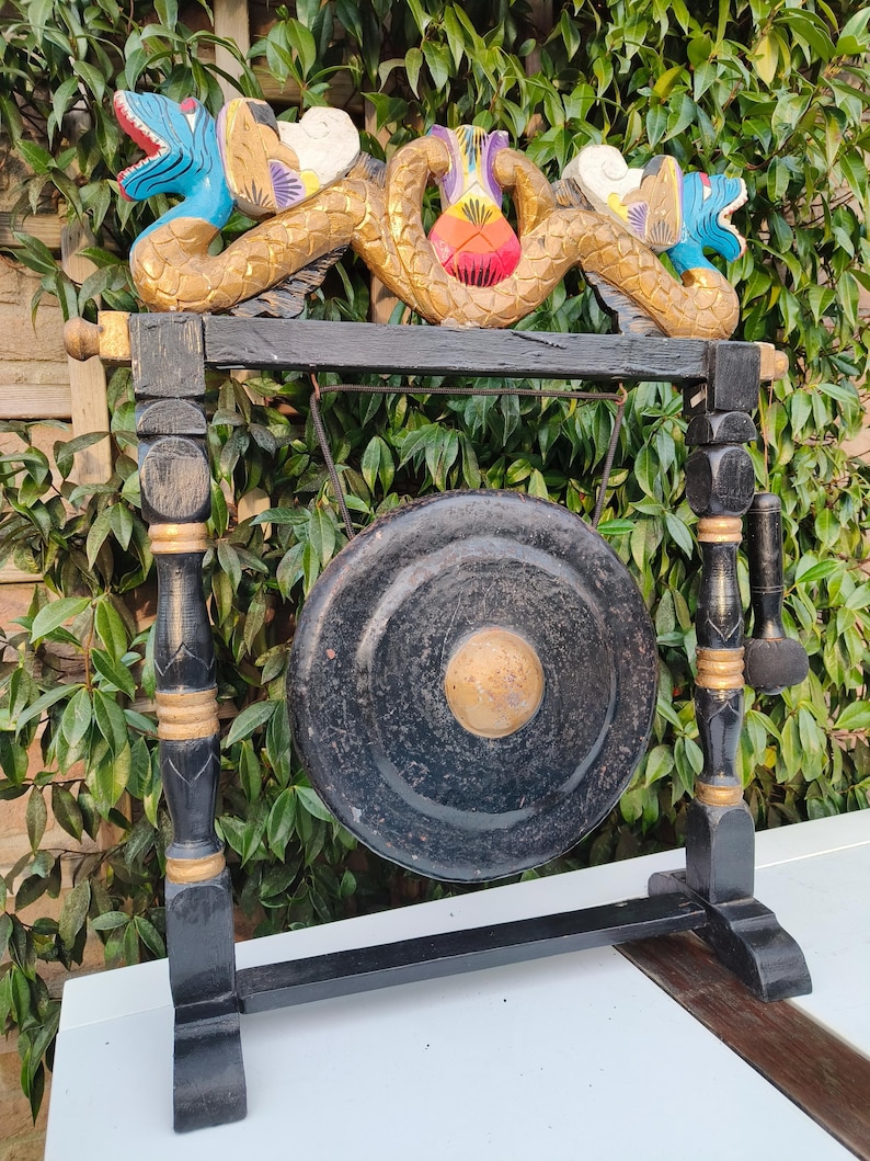 Large Antique Gedé Gong With Hand-carved Stand – Decorative House Gong ...