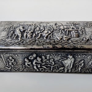 Antique Dutch silver plated box - jewellery / trinketbox / wedding - Dutch master painters Jan Steen 17th century - ca 1800s - marked