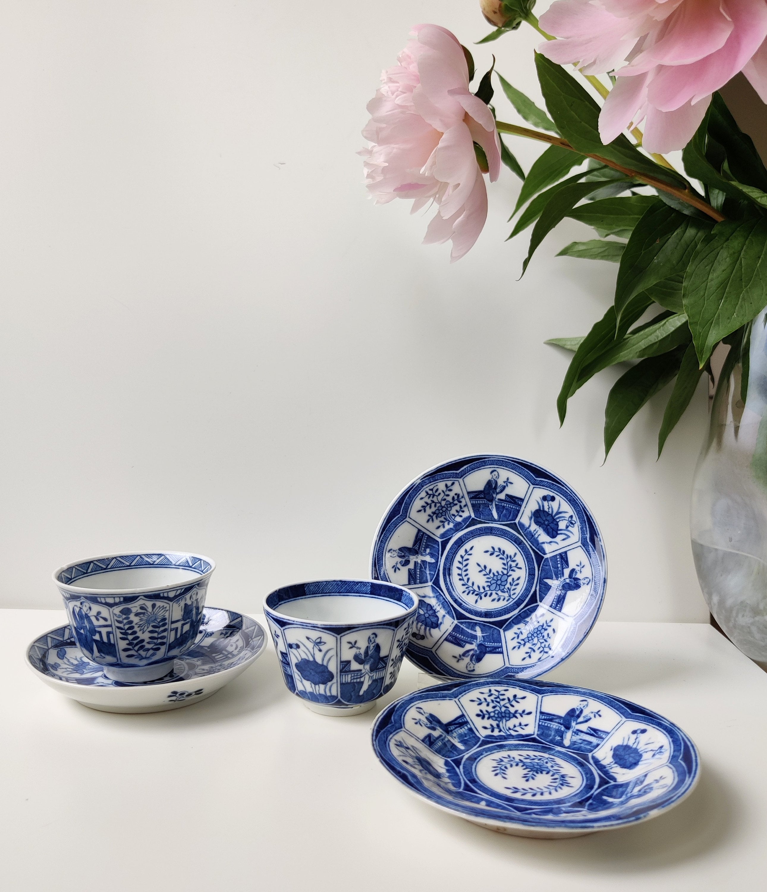 Chinese Blue and White Porcelain Set - Cup and Saucer (2