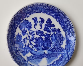 Vintage Japanese Blue and White porcelain plate / saucer - Blue willow transfer ware - Antique chinoiserie