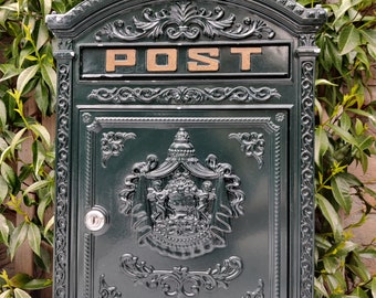 Classic Letterbox / postbox / mailbox A4 Green vintage post box - Antique style english country house decor - cast aluminum old garden decor