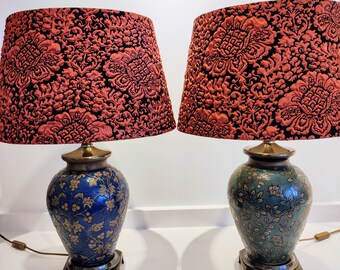 Exclusive pair of lamps - 2 Big table lamps - Ceramic base - Home luxury decor - Hollywood Regency Chinese lamp